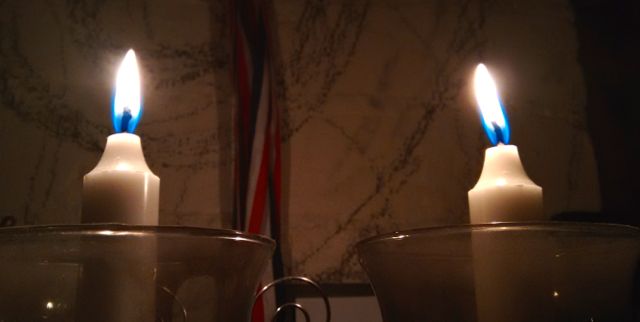 close up of pair of candles